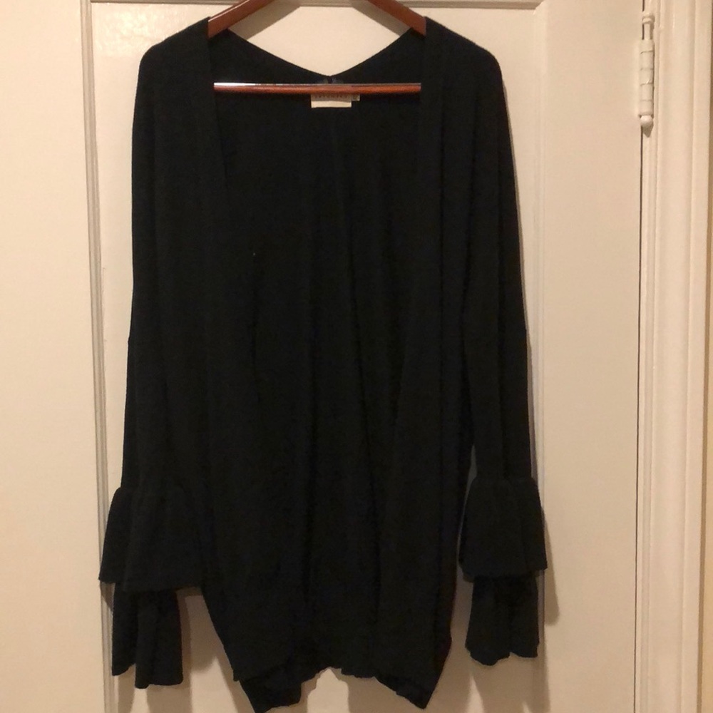 Dreamers Black Long Cardigan with Bell Sleeves